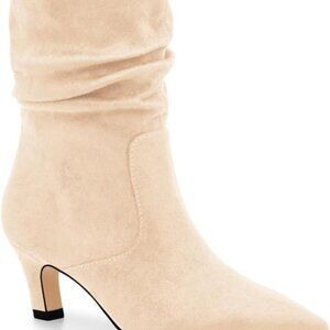 Women's Slouchy Ankle Boots Low Kitten Heel Pointed Toe Booties Side Zipper Fall